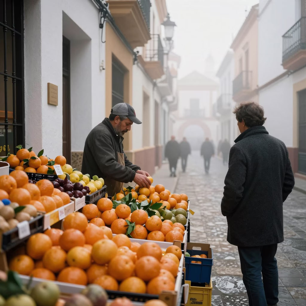Arranging Clementines in Seville in in Seville, Spain