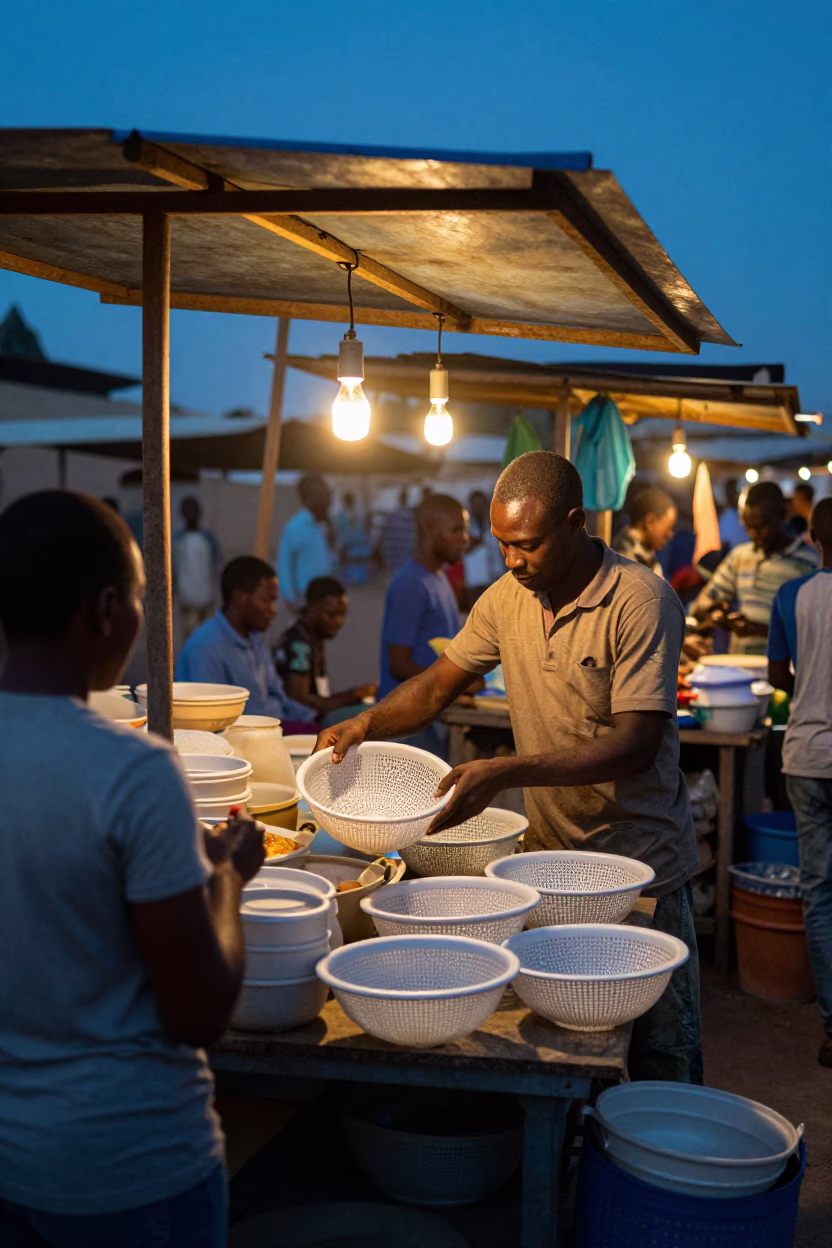 Arranging Colanders in Dakar in in Dakar, Senegal