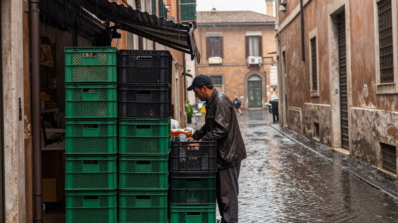 Arranging Crates in Rome in in Rome, Italy