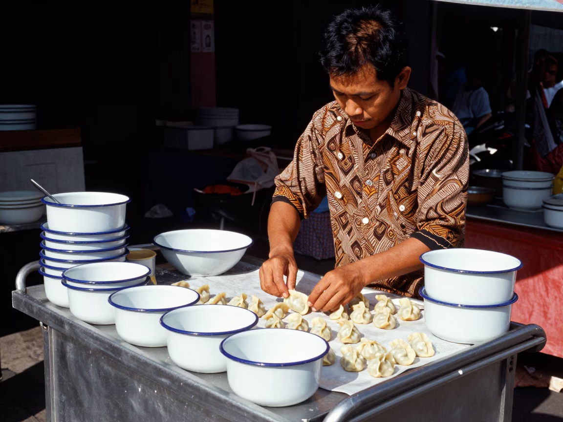 Arranging Dumplings in Yogyakarta in in Yogyakarta, Indonesia