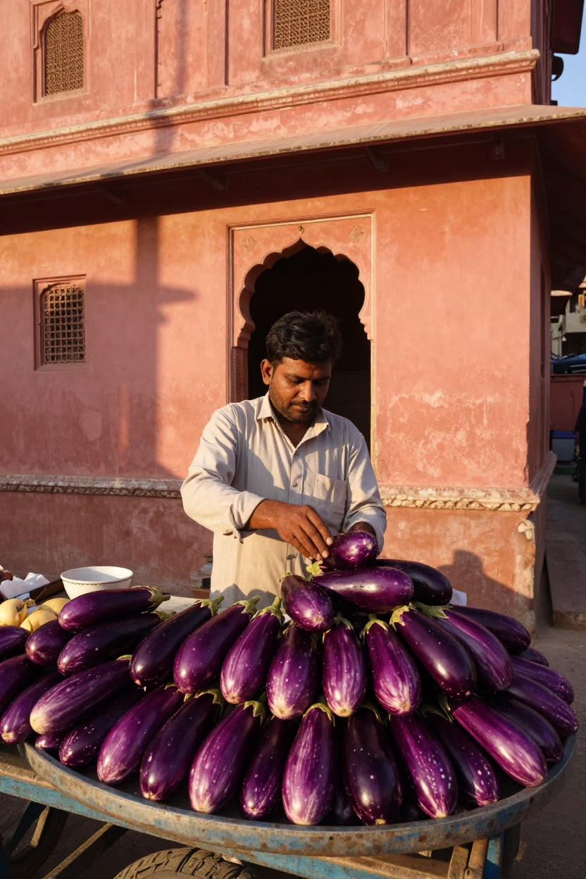 Arranging Eggplants in Jaipur in in Jaipur, India