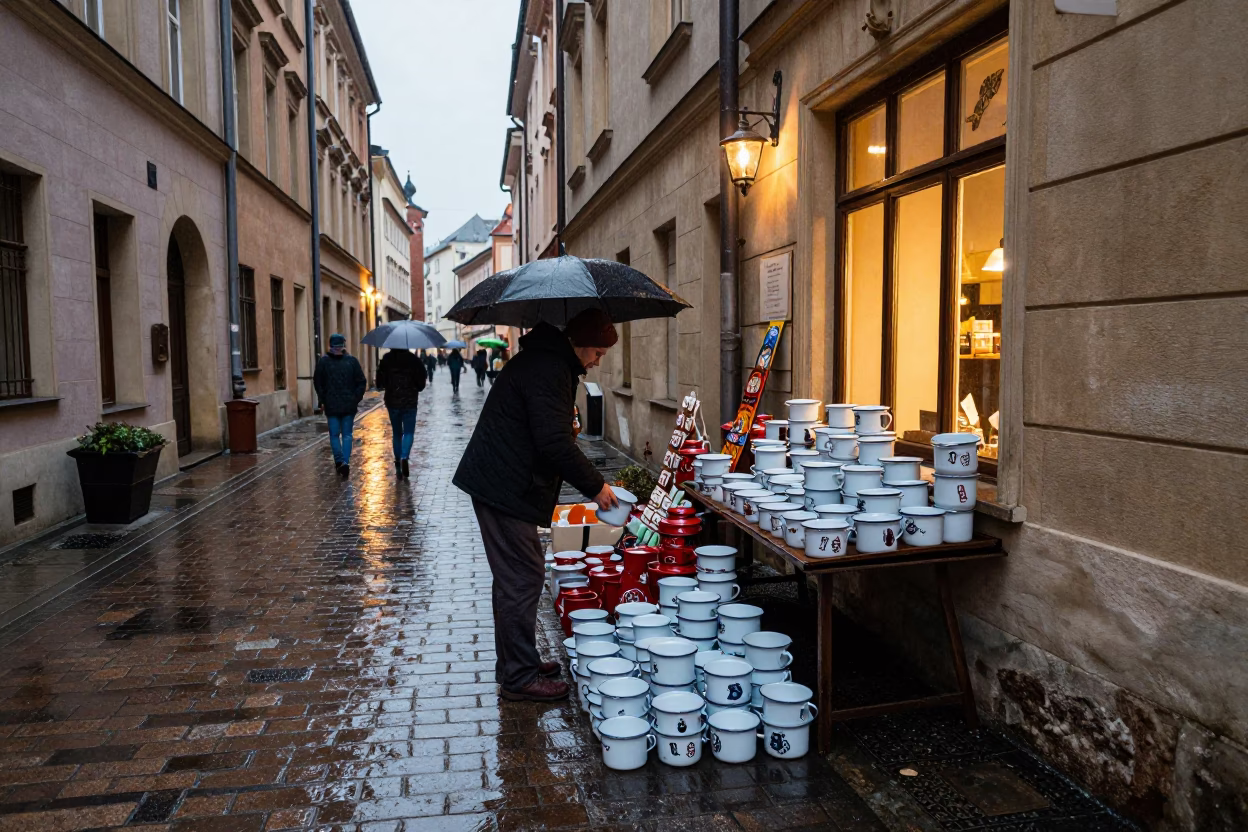 Arranging Enamelware in Krakow in in Krakow, Poland