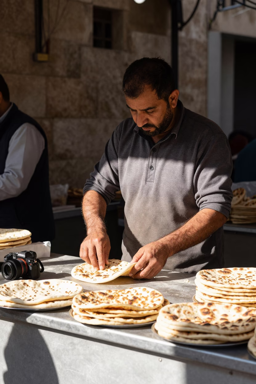 Arranging Flatbreads in Beirut in in Beirut, Lebanon