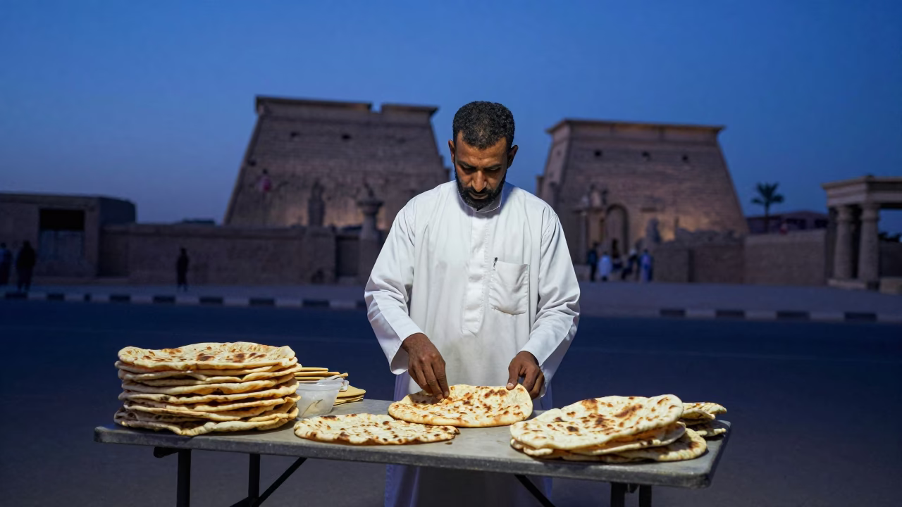 Arranging Flatbreads in Luxor in in Luxor, Egypt