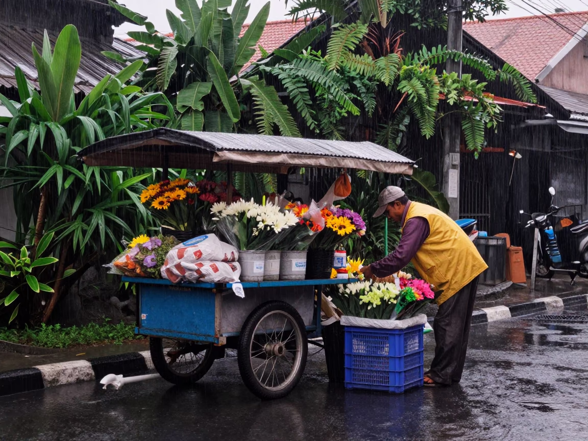 Arranging Flowers in Denpasar in in Denpasar, Indonesia
