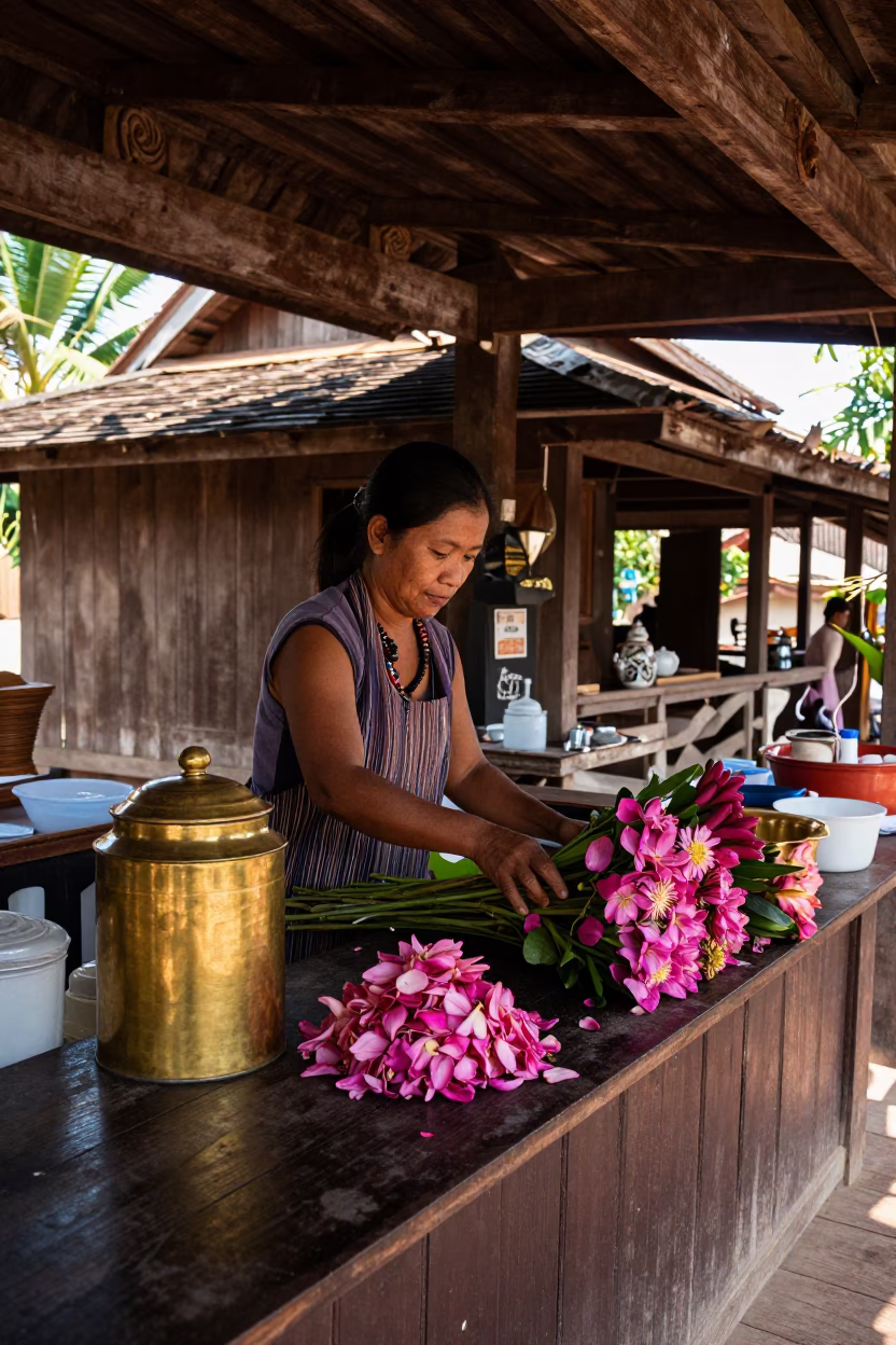 Arranging Flowers in Luang Prabang in in Luang Prabang, Laos