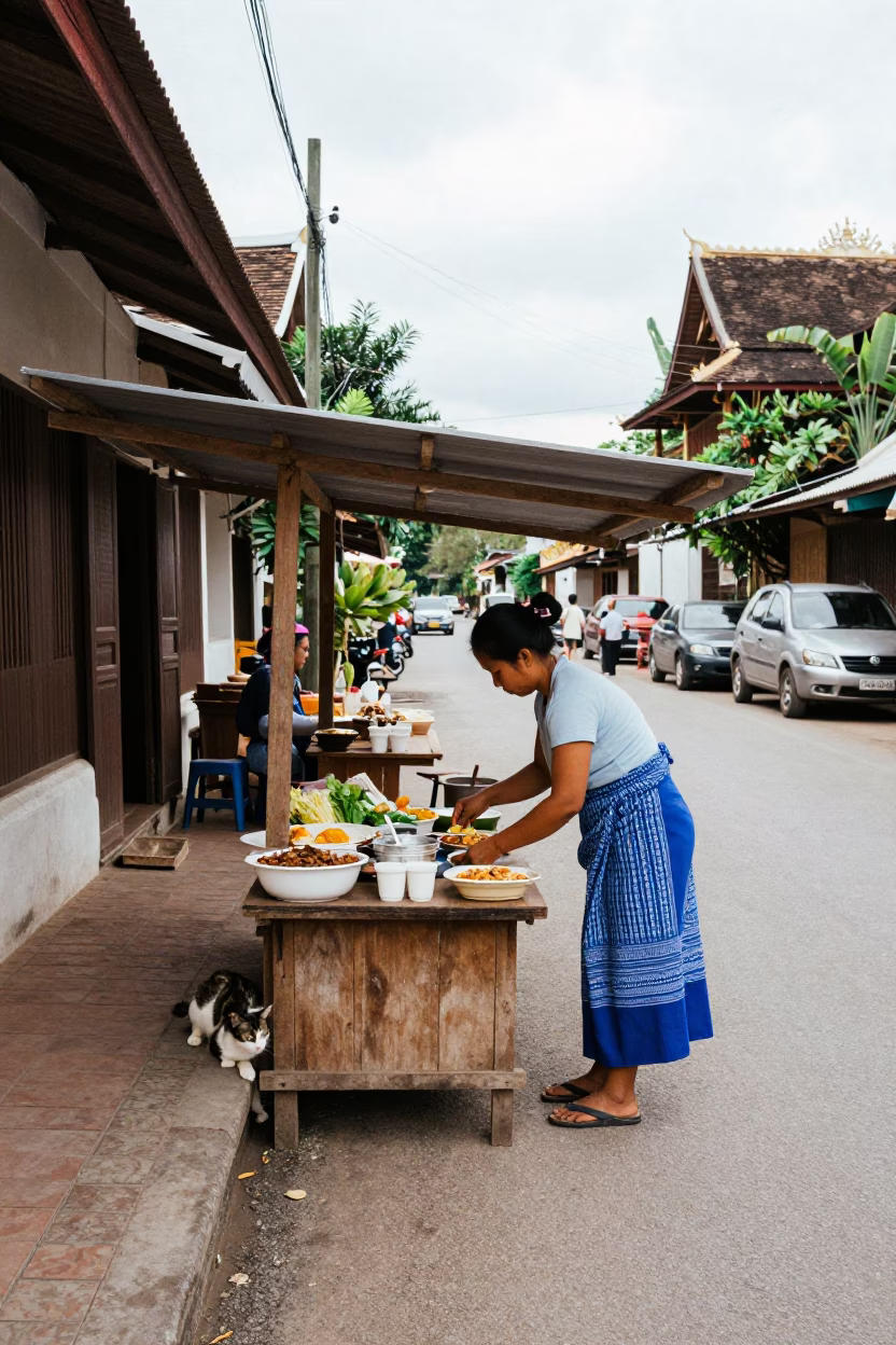 Arranging Food in Luang Prabang in in Luang Prabang, Laos