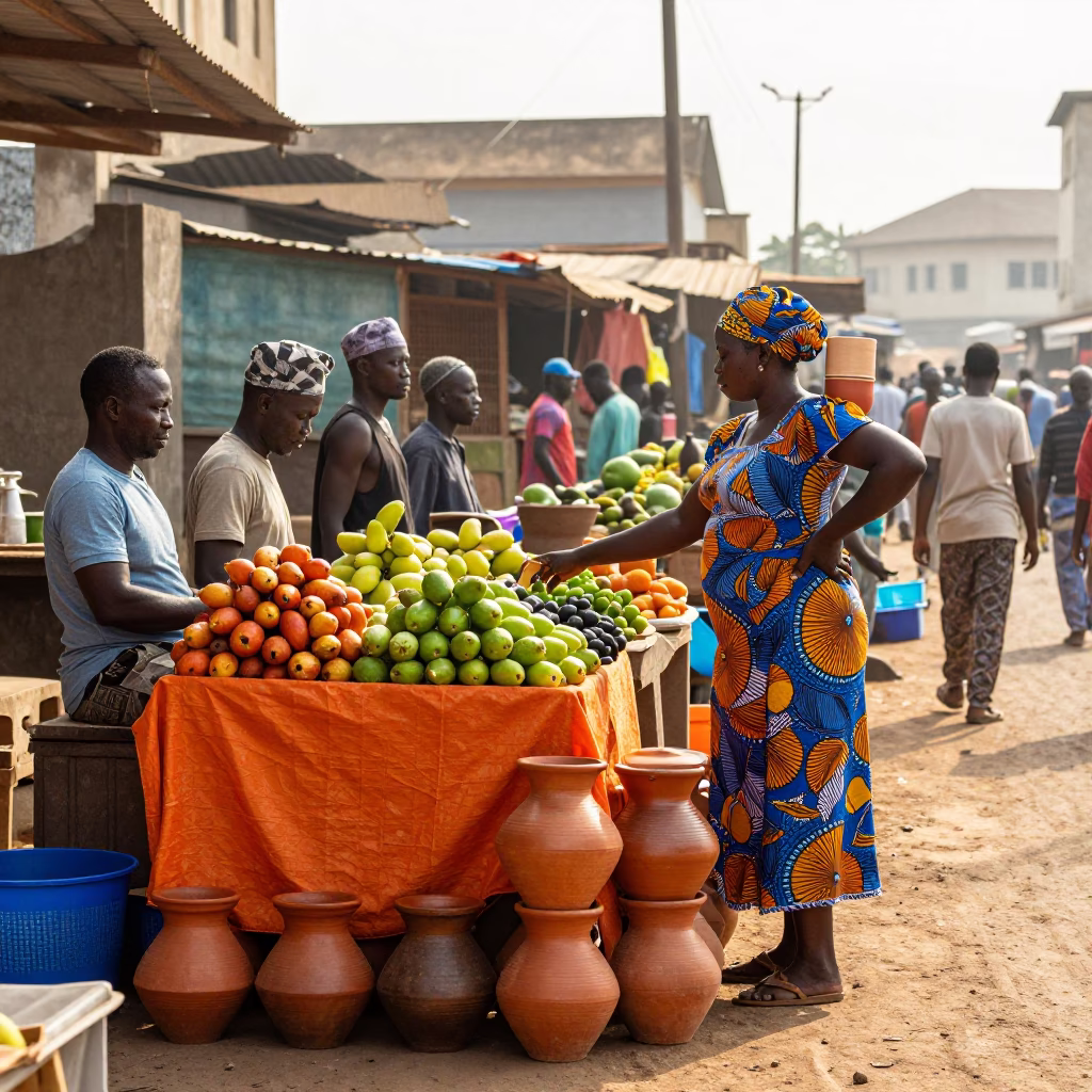 Arranging Fruit in Accra in in Accra, Ghana