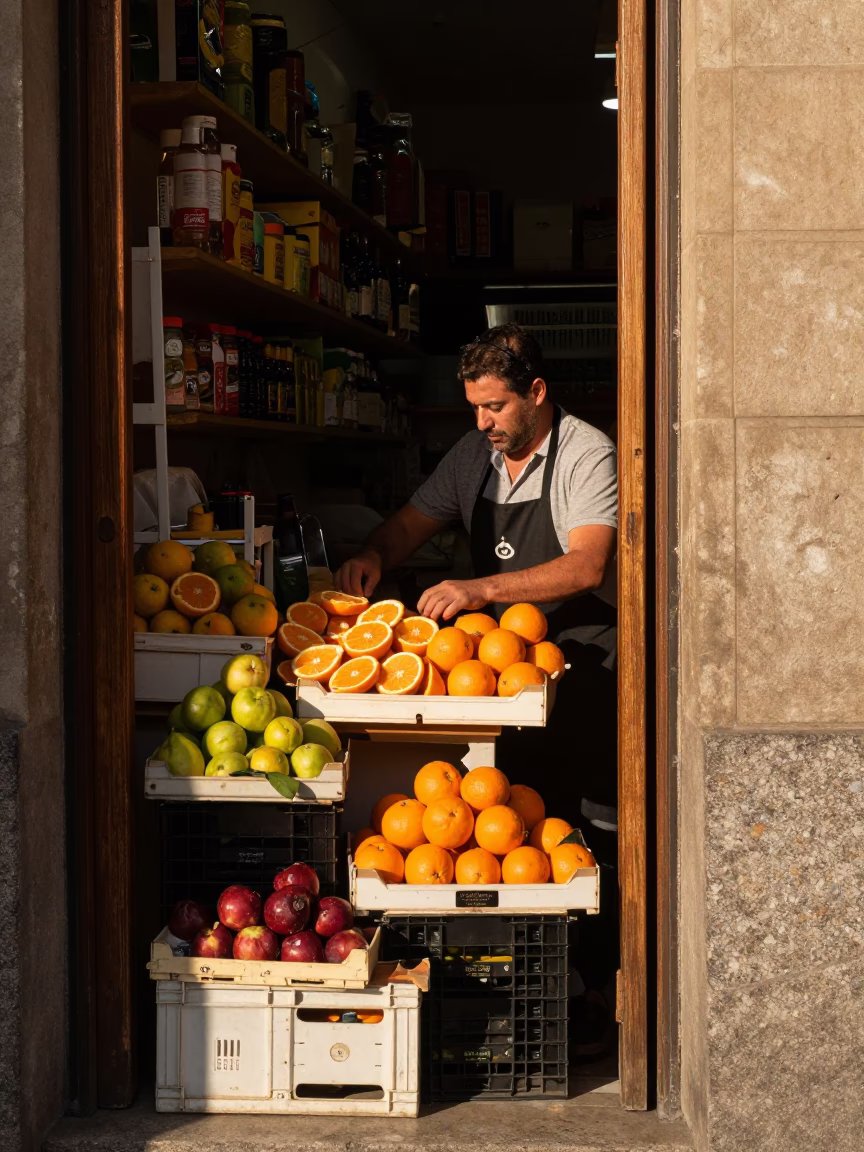 Arranging Fruit in Barcelona in in Barcelona, Spain