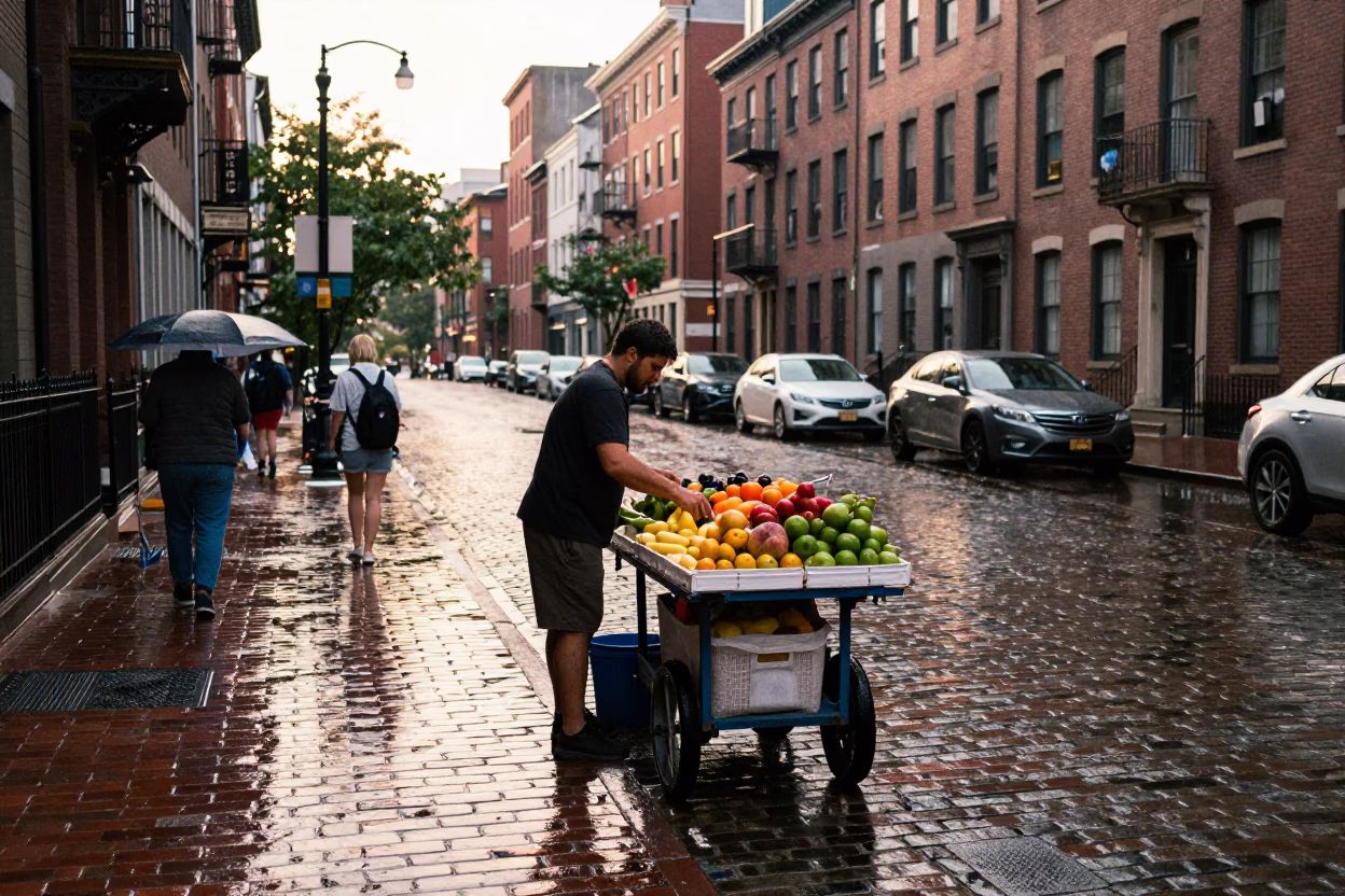 Arranging Fruit in Boston in in Boston, Massachusetts, United States