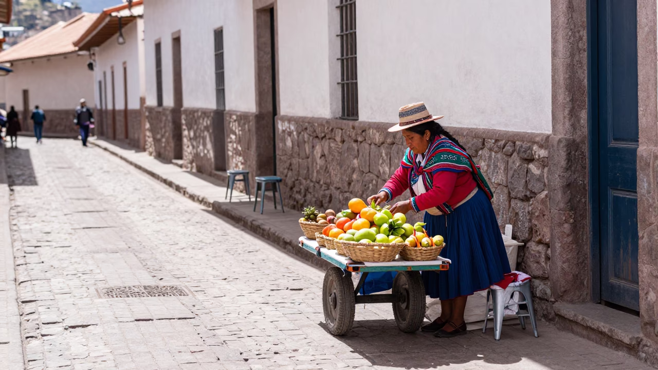 Arranging Fruit in Cusco in in Cusco, Peru