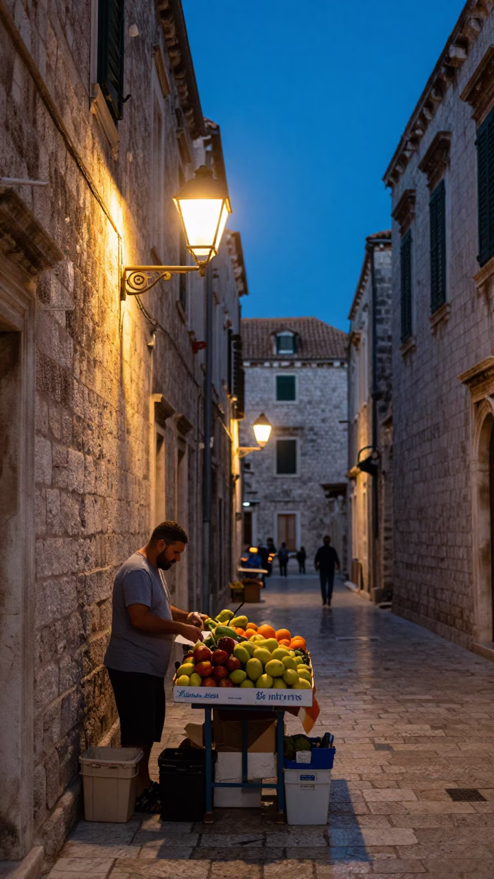 Arranging Fruit in Dubrovnik in in Dubrovnik, Croatia