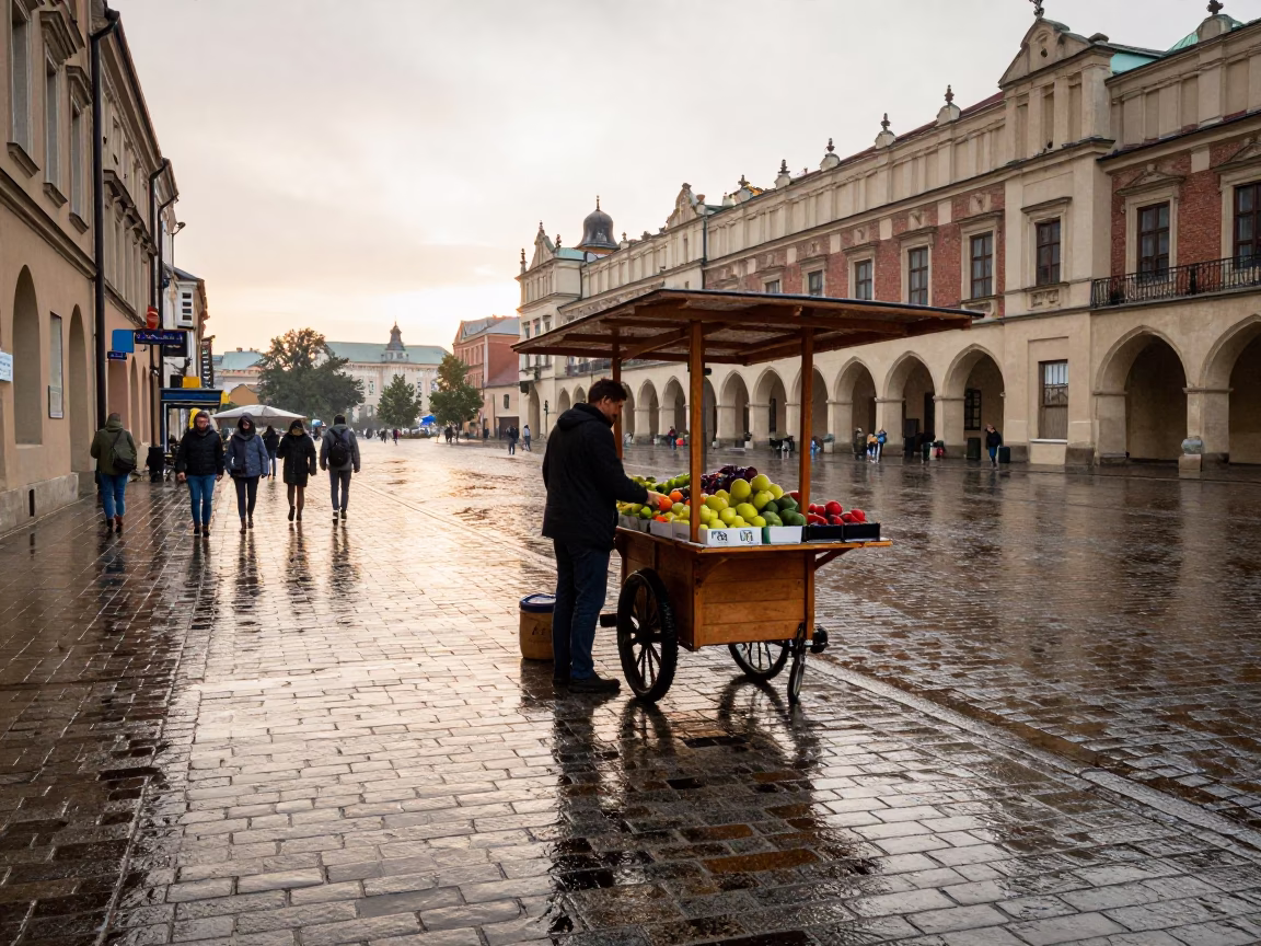 Arranging Fruit in Krakow in in Krakow, Poland