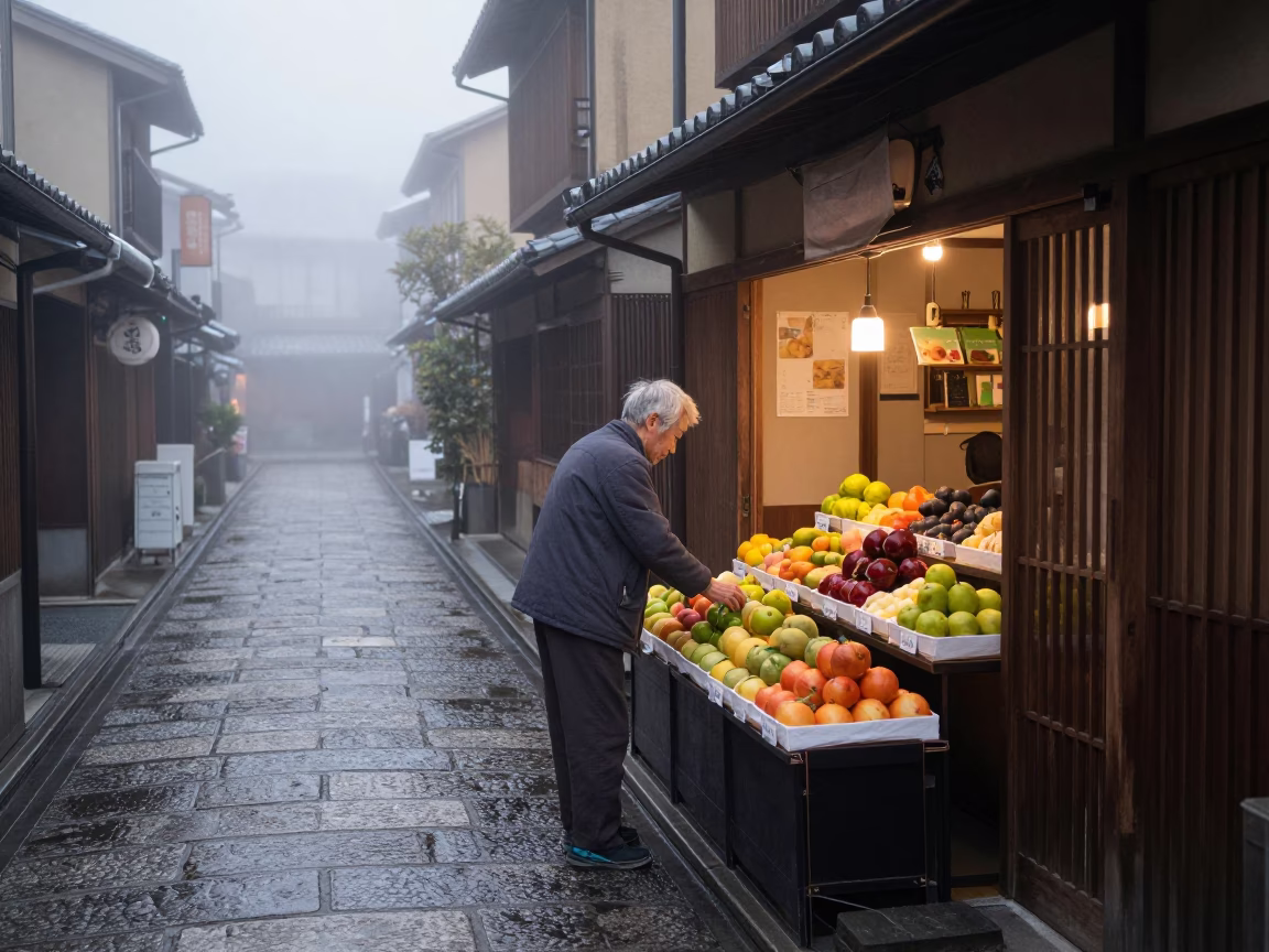Arranging Fruit in Kyoto in in Kyoto, Japan