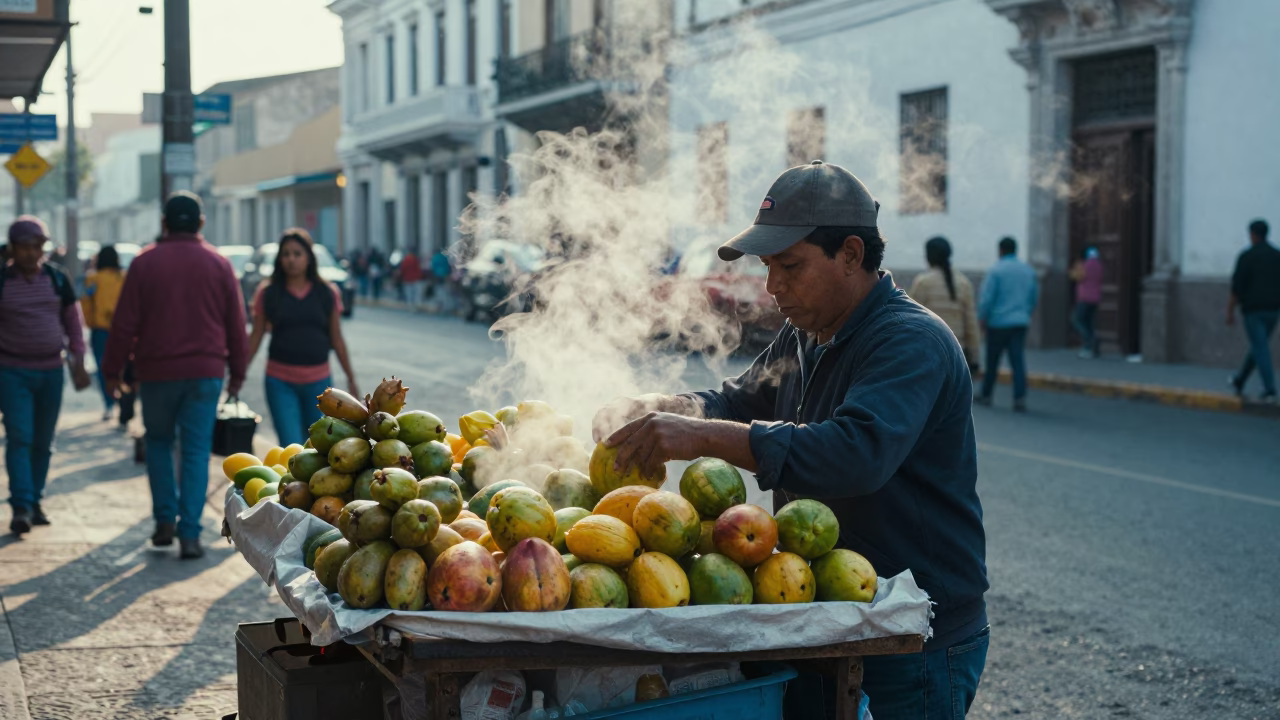 Arranging Fruit in Lima in in Lima, Peru