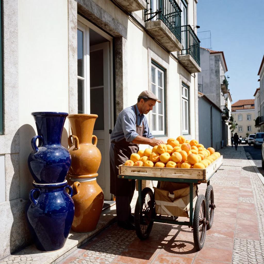 Arranging Fruit in Lisbon in in Lisbon, Portugal