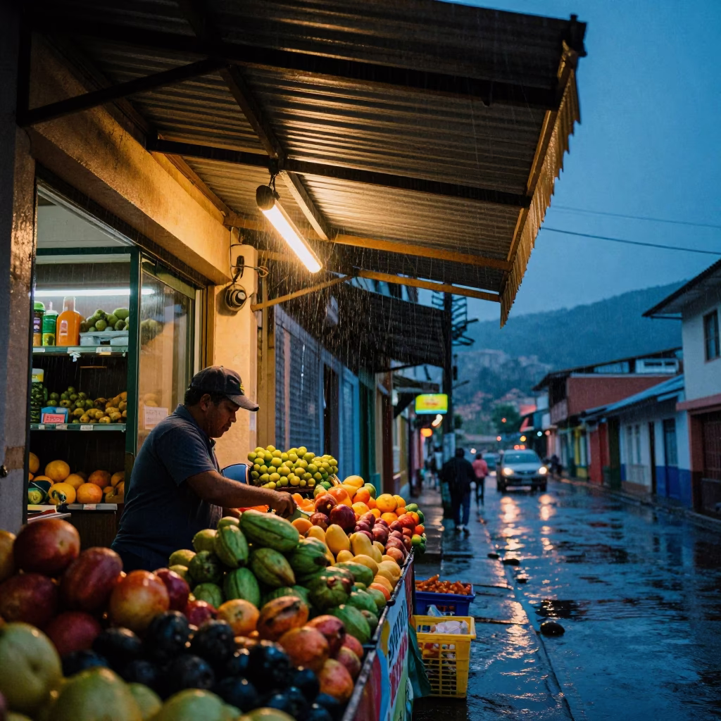 Arranging Fruit in Medellin in in Medellin, Colombia