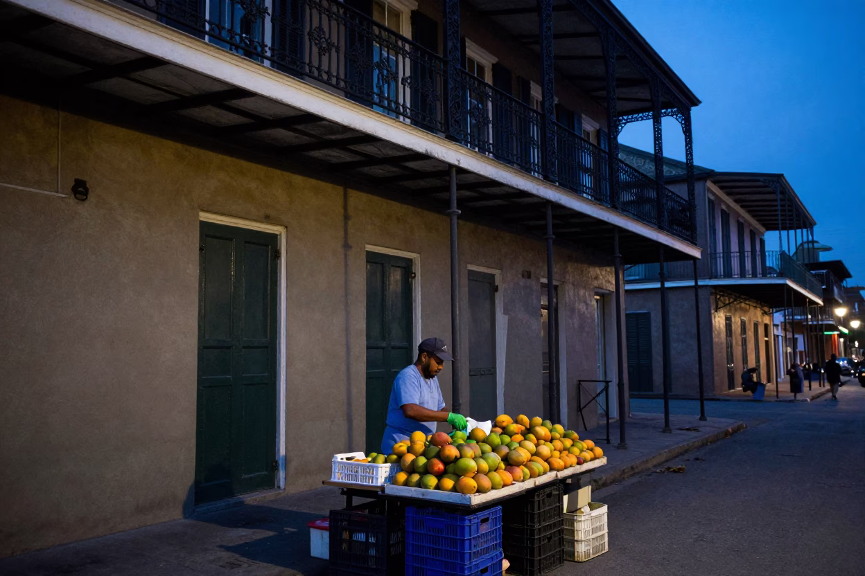 Arranging Fruit in New Orleans in in New Orleans, Louisiana, United States