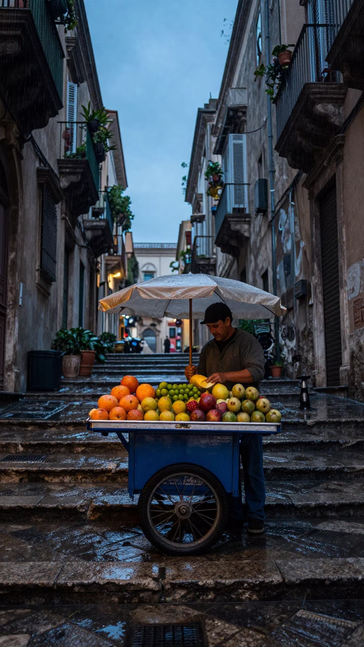 Arranging Fruit in Palermo in in Palermo, Italy