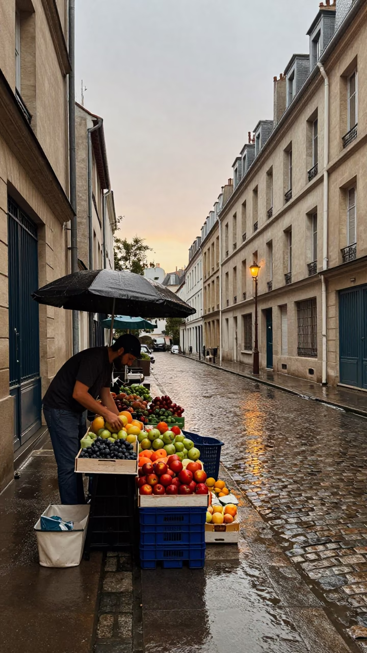 Arranging Fruit in Paris in in Paris, France