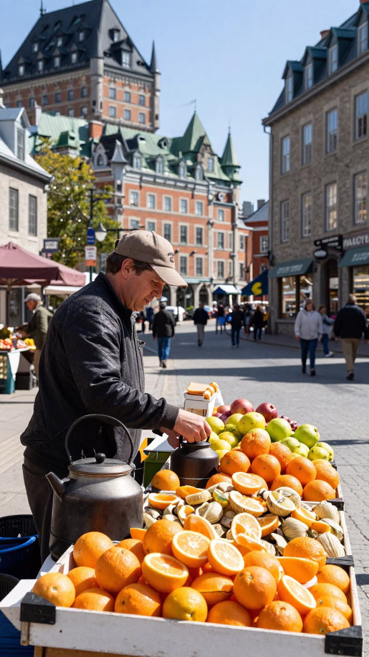 Arranging Fruit in Quebec City in in Quebec City, Quebec, Canada
