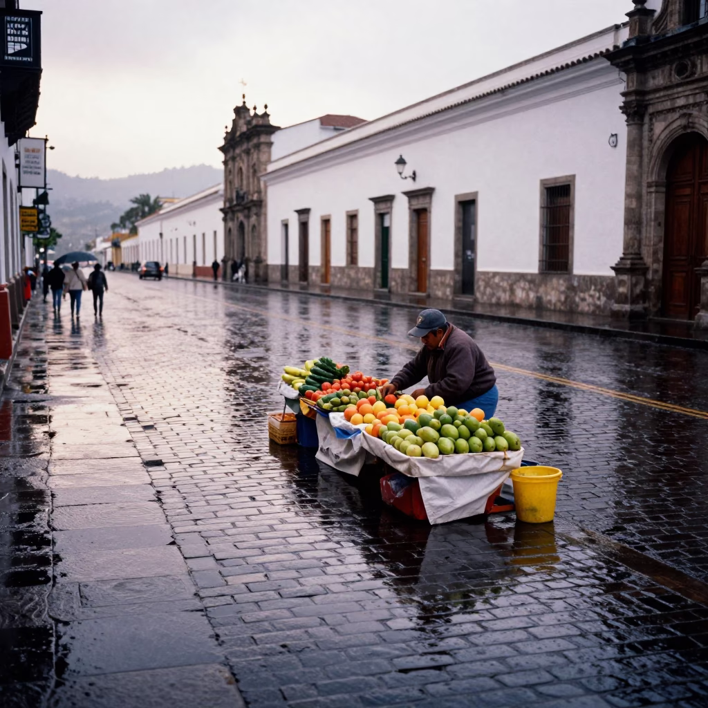 Arranging Fruit in Quito in in Quito, Ecuador