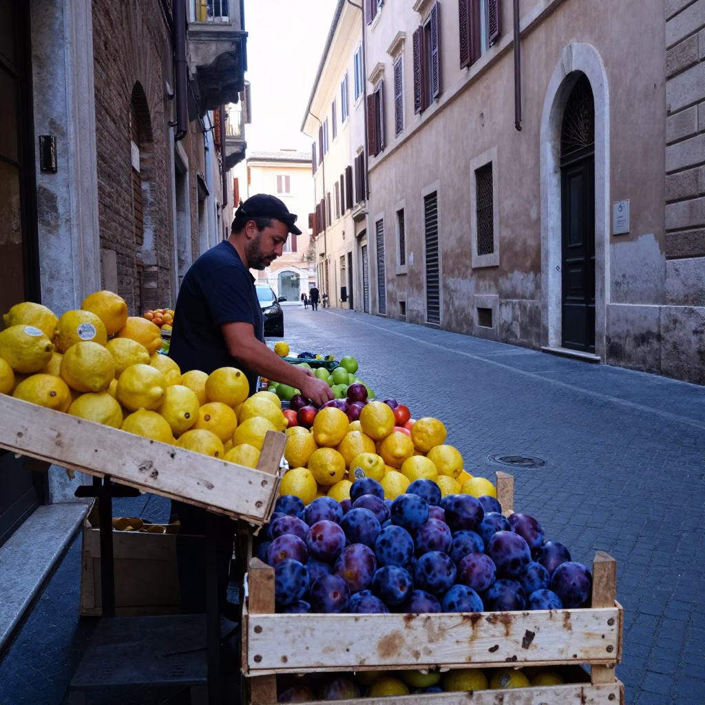 Arranging Fruit in Rome in in Rome, Italy