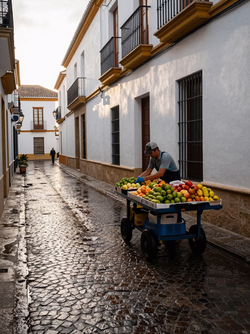 Arranging Fruit in Seville in in Seville, Spain
