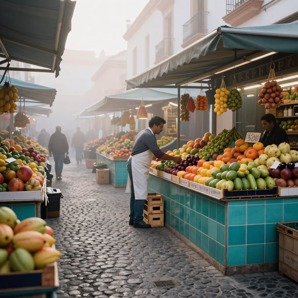 Arranging Fruit in Valencia in in Valencia, Spain
