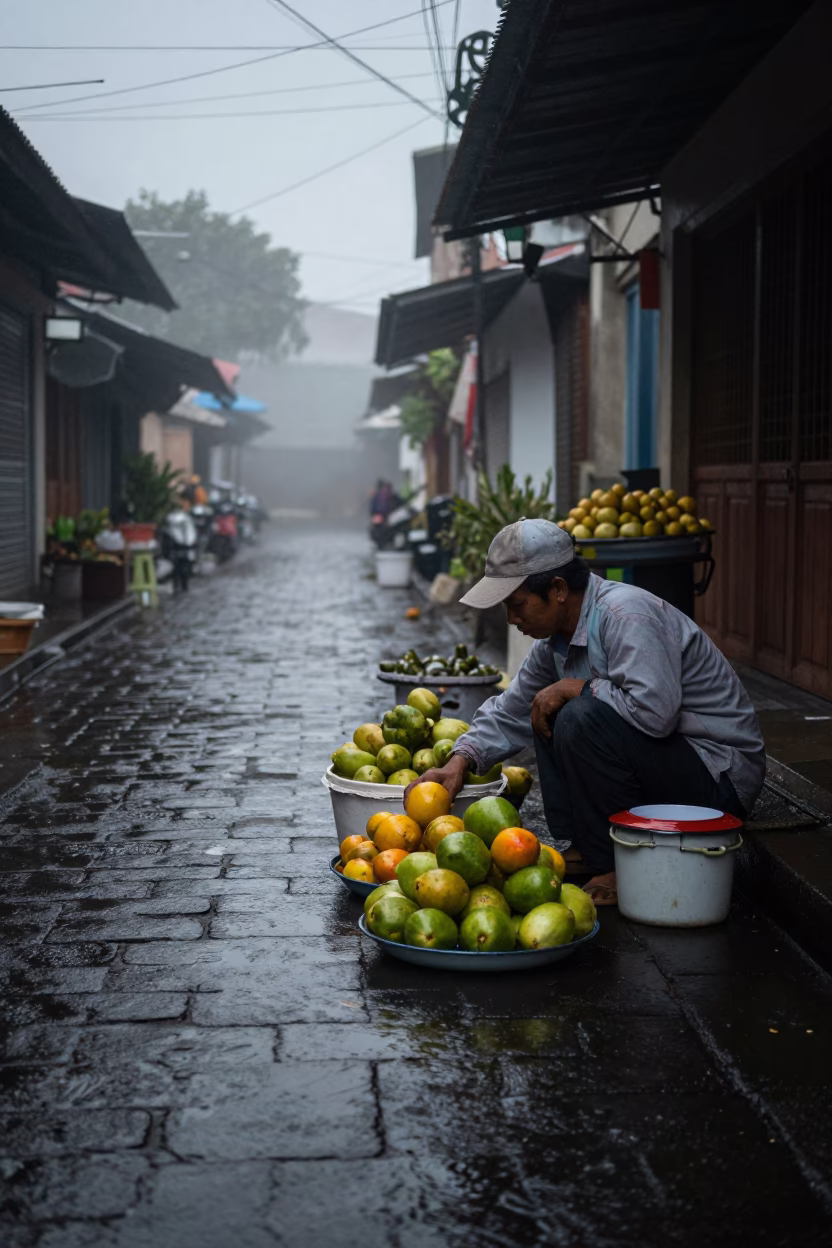 Arranging Fruit in Yogyakarta in in Yogyakarta, Indonesia