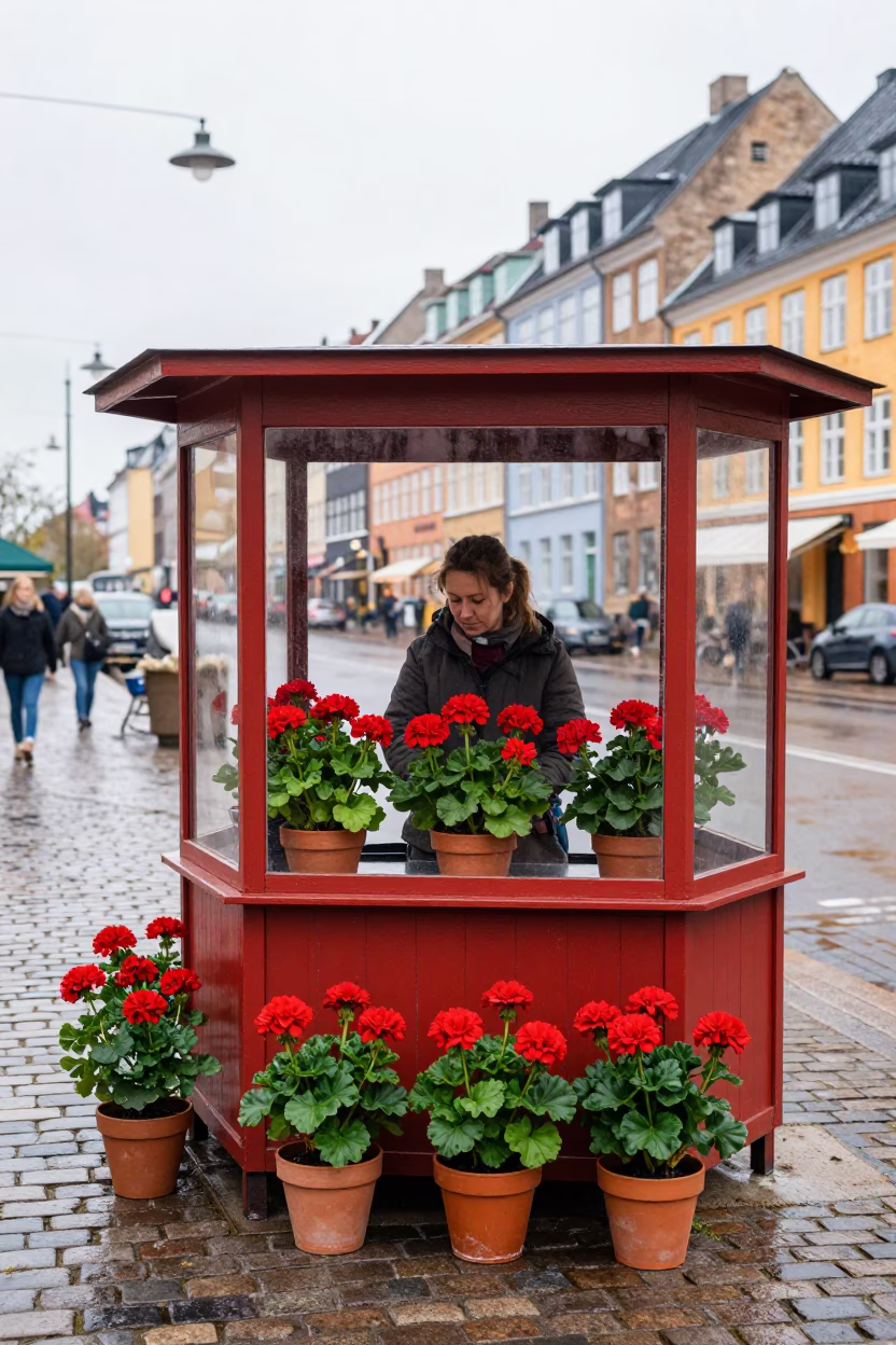 Arranging Geraniums in Copenhagen in in Copenhagen, Denmark