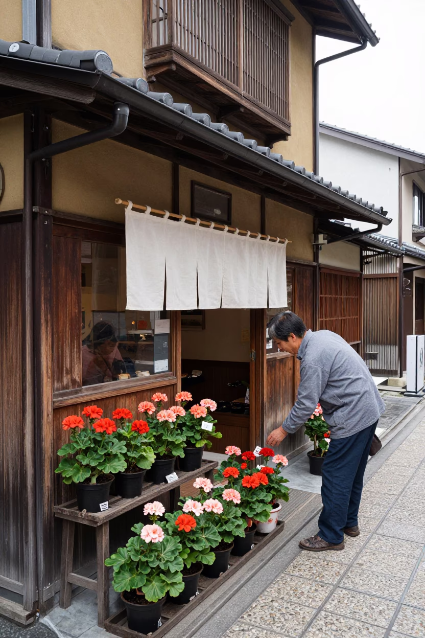 Arranging Geraniums in Kyoto in in Kyoto, Japan