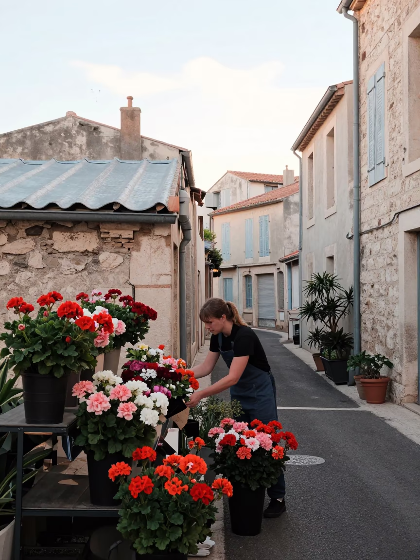 Arranging Geraniums in Marseille in in Marseille, France