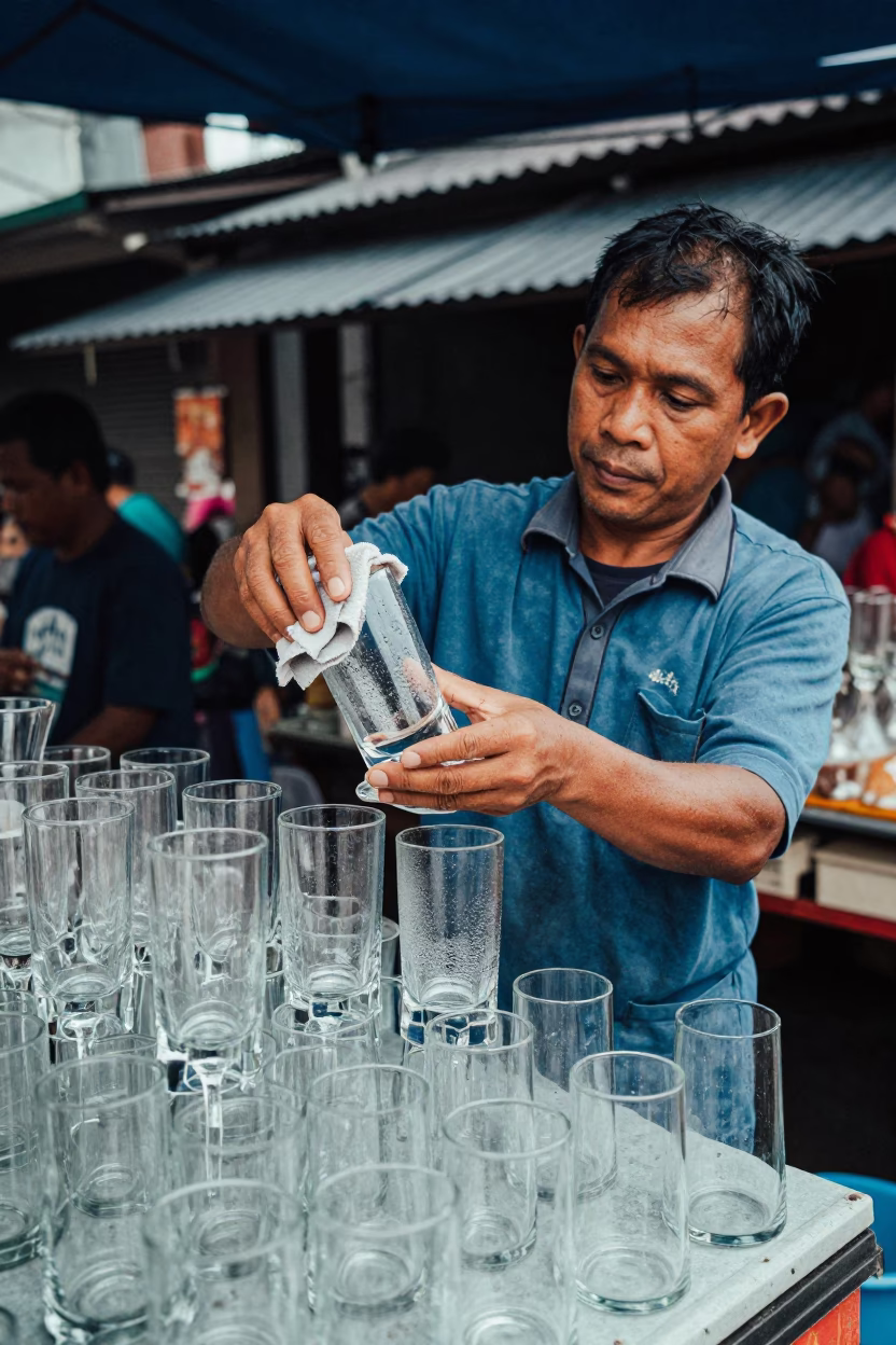 Arranging Glassware in Denpasar in in Denpasar, Indonesia