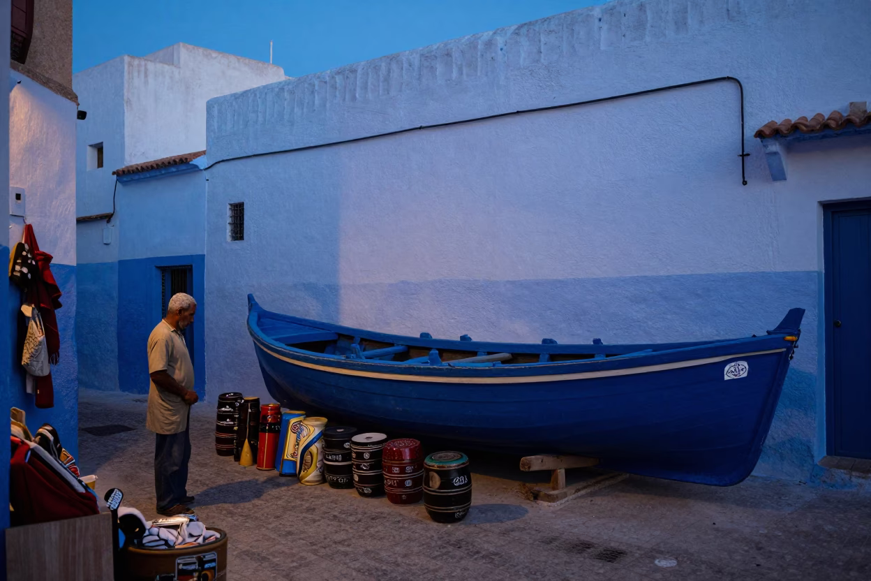Arranging Goods in Essaouira in in Essaouira, Morocco