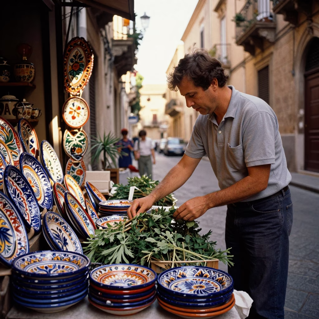 Arranging Herbs in Palermo in in Palermo, Italy