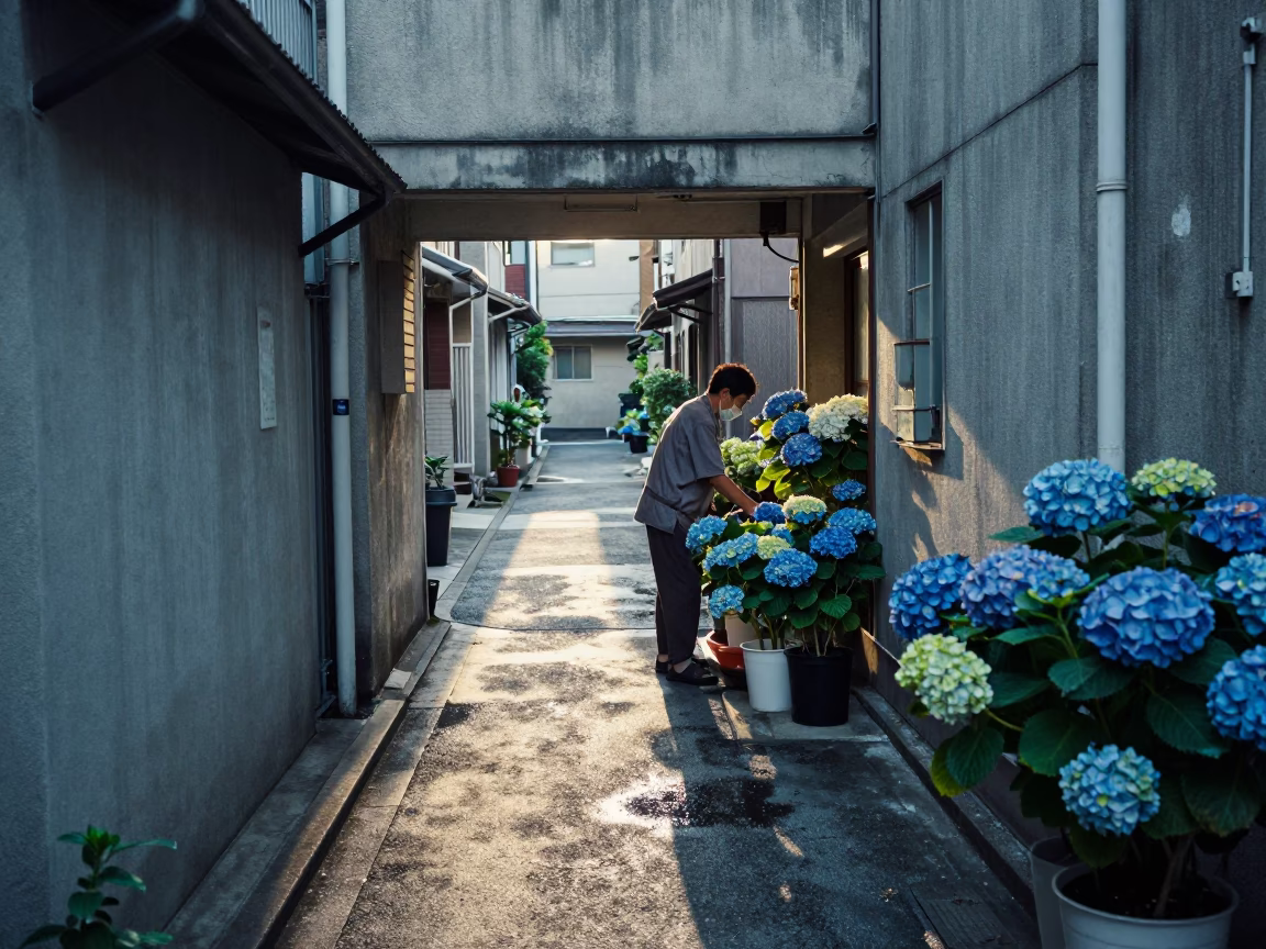 Arranging Hydrangeas in Osaka in in Osaka, Japan