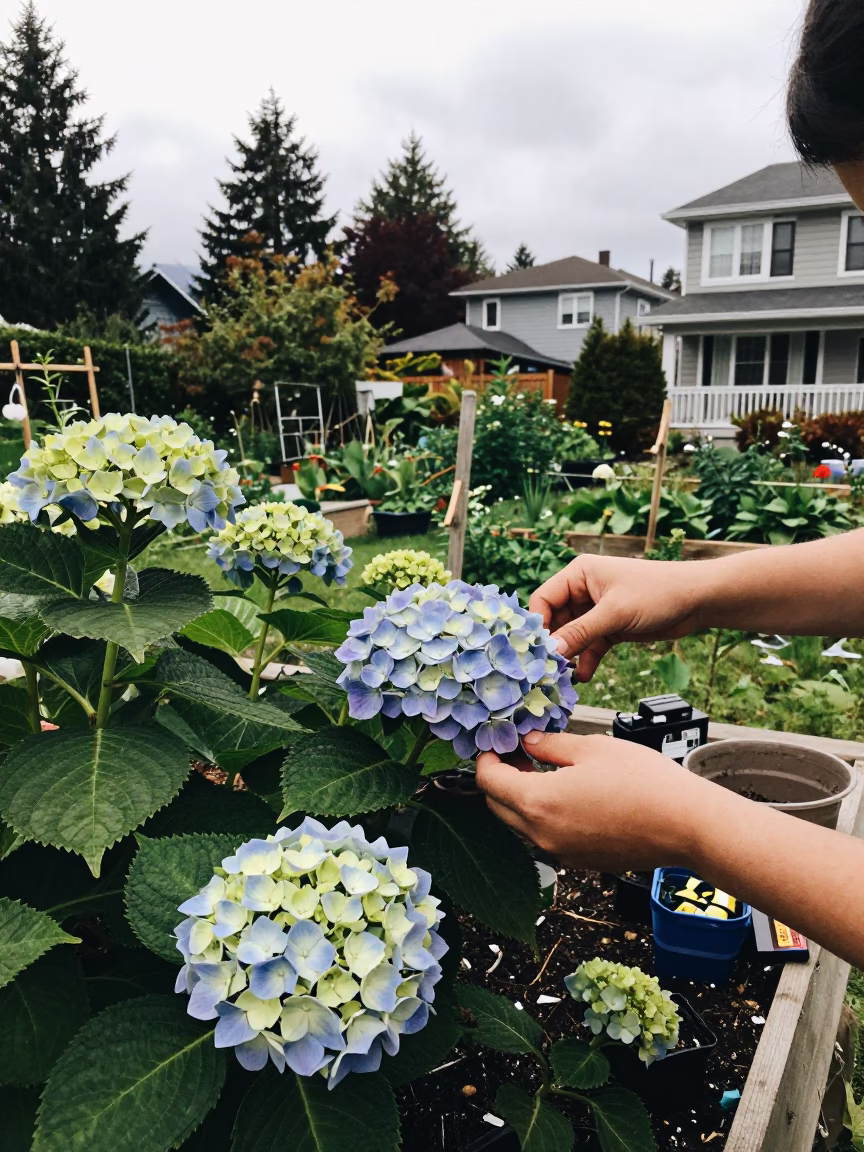 Arranging Hydrangeas in Vancouver in in Vancouver, British Columbia, Canada