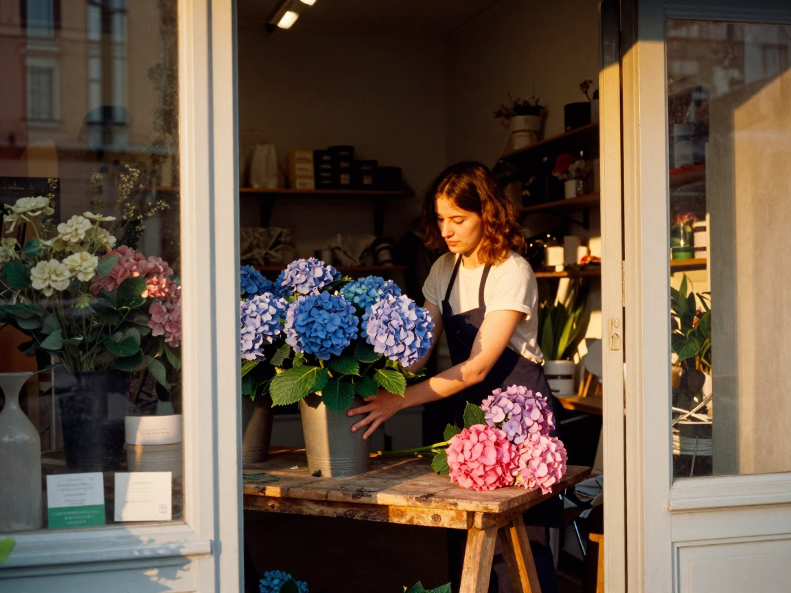 Arranging Hydrangeas in Vienna in in Vienna, Austria