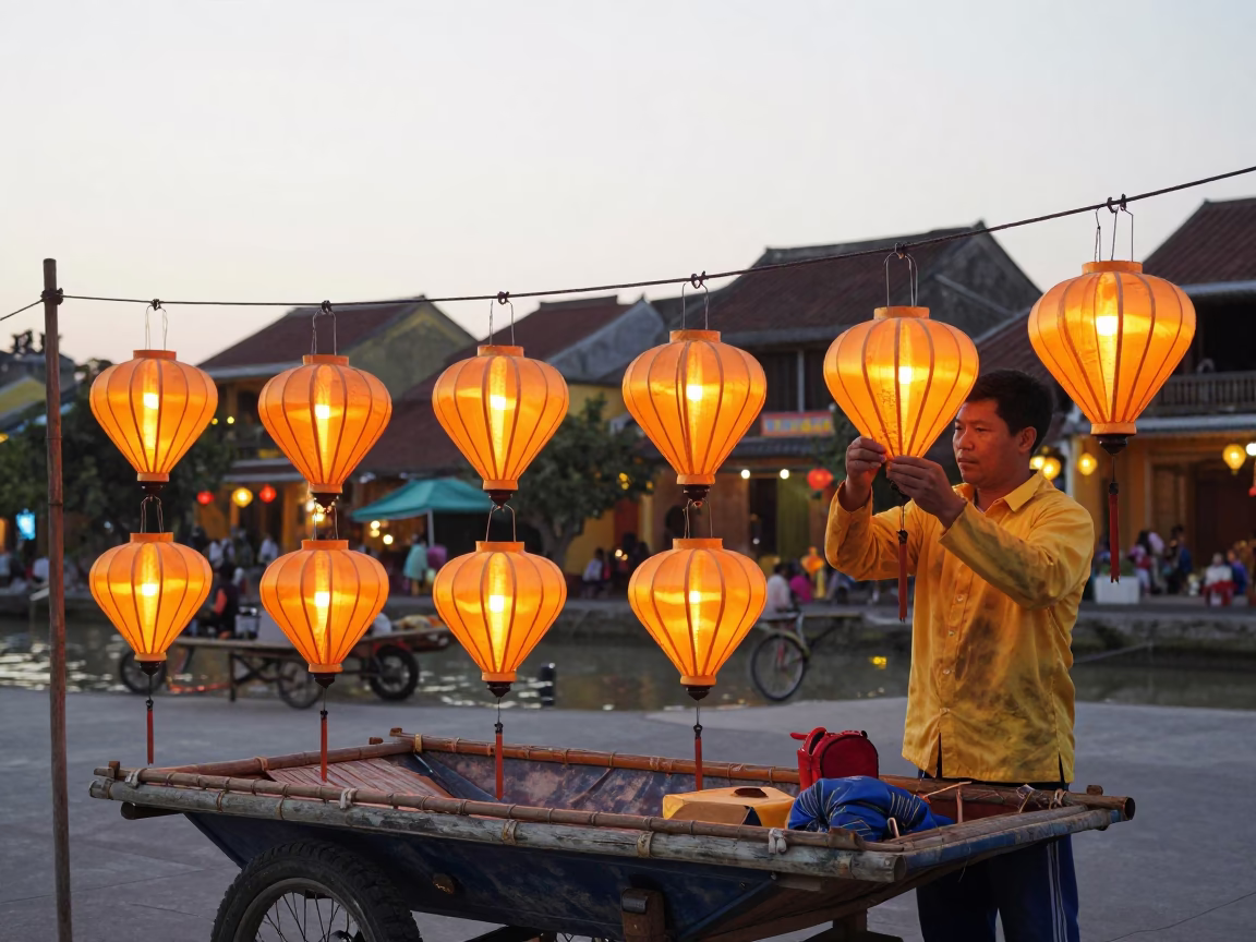 Arranging Lanterns in Hoi An in in Hoi An, Vietnam