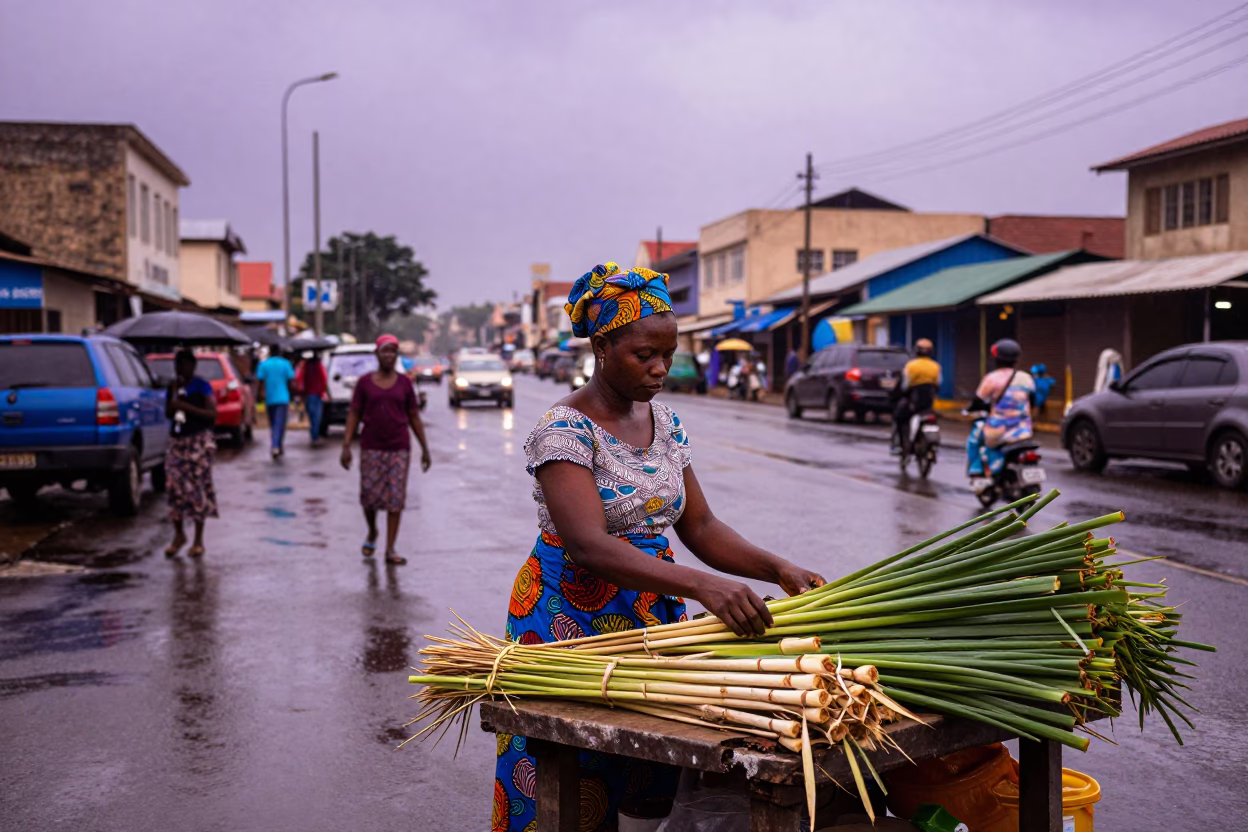 Arranging Lemongrass in Accra in in Accra, Ghana