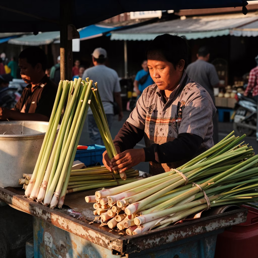 Arranging Lemongrass in Denpasar in in Denpasar, Indonesia