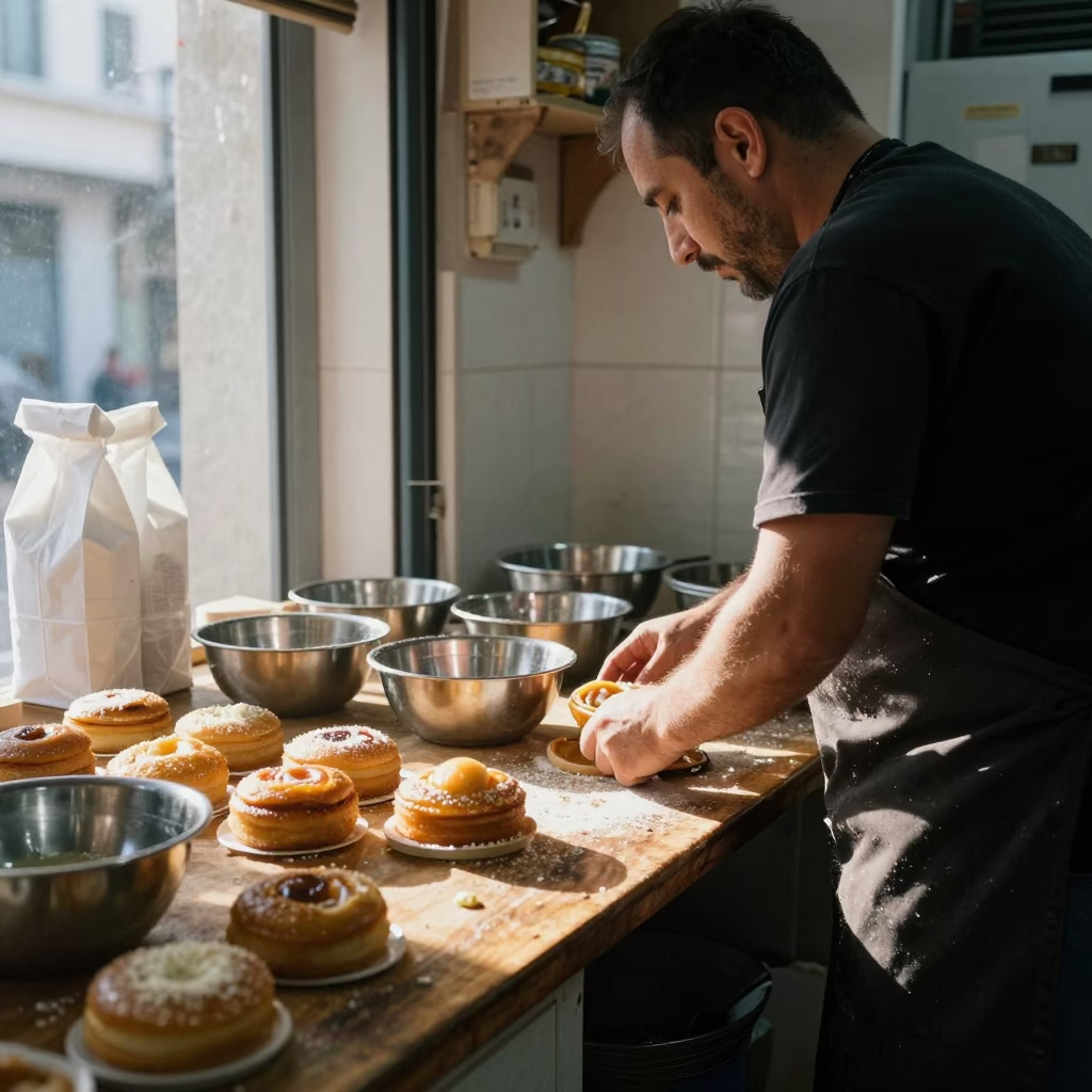 Arranging Loukoumades in Athens in in Athens, Greece