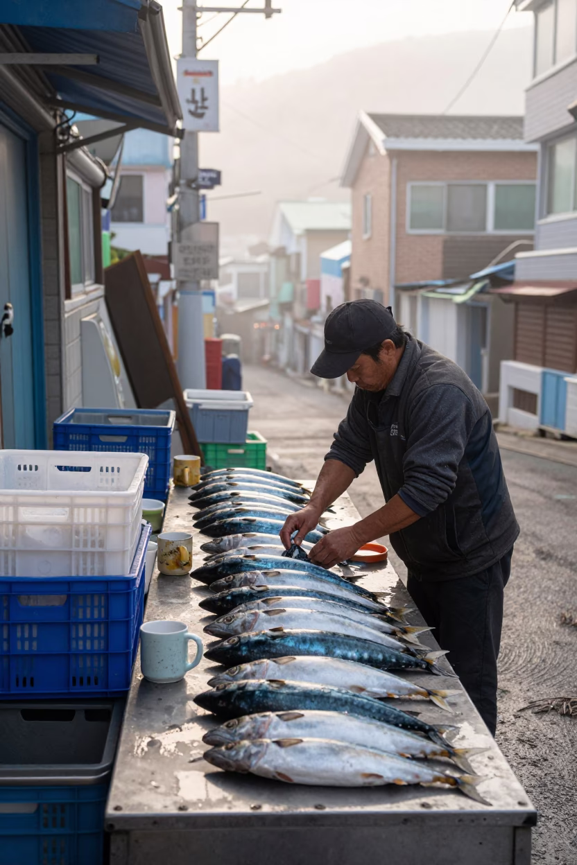Arranging Mackerel in Busan in in Busan, South Korea
