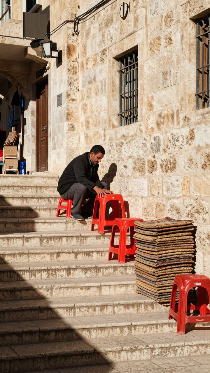 Arranging Mats in Amman in in Amman, Jordan