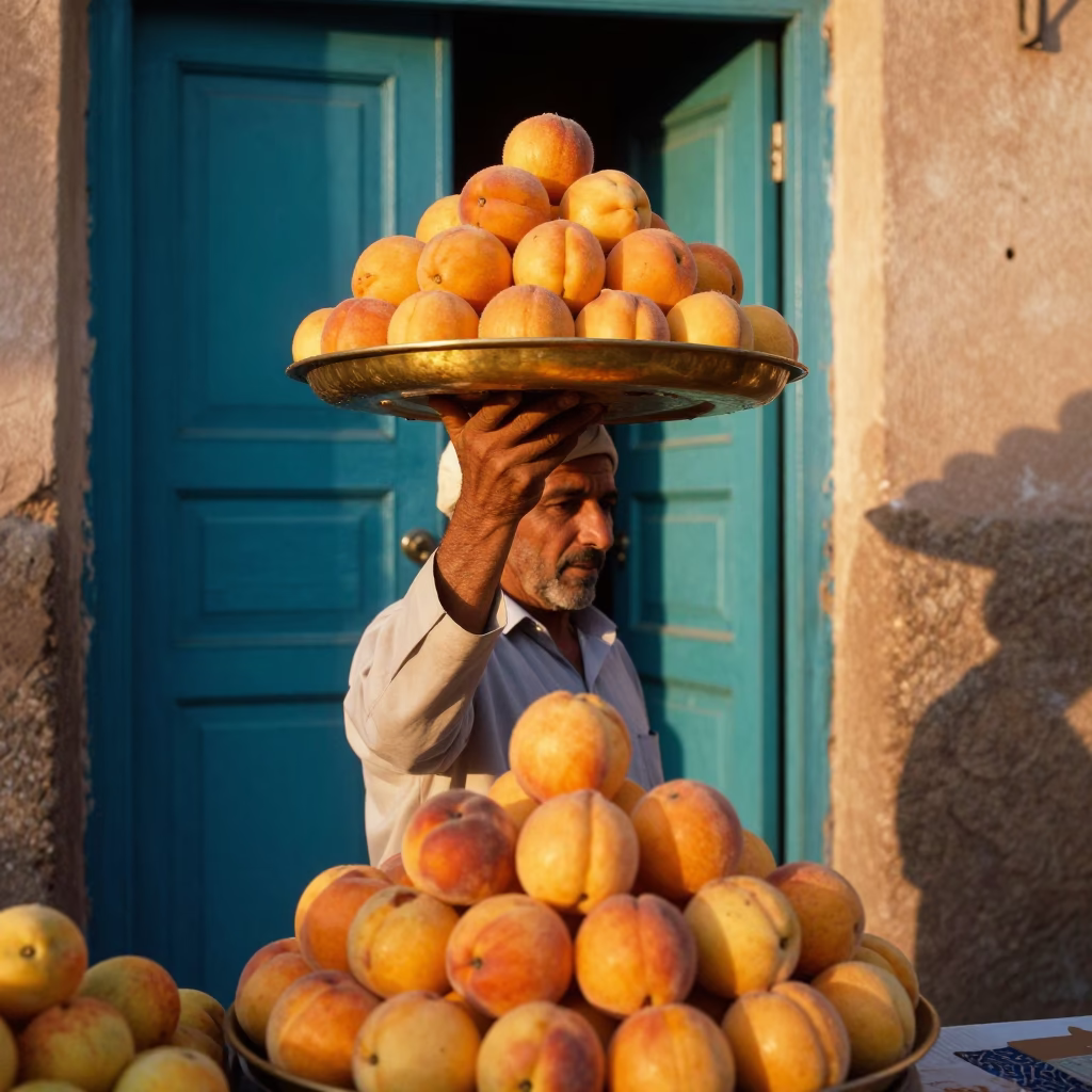 Arranging Nectarines in Marrakech in in Marrakech, Morocco