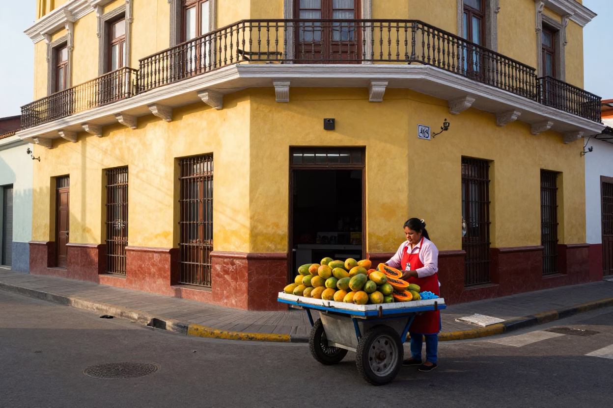 Arranging Papaya in Lima in in Lima, Peru