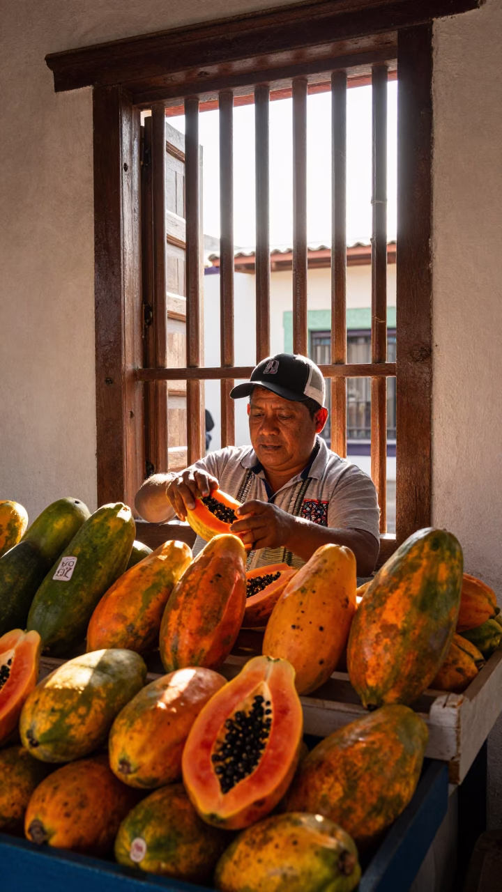 Arranging Papayas in Merida in in Merida, Mexico
