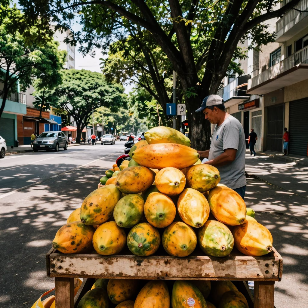 Arranging Papayas in São Paulo in in São Paulo, Brazil