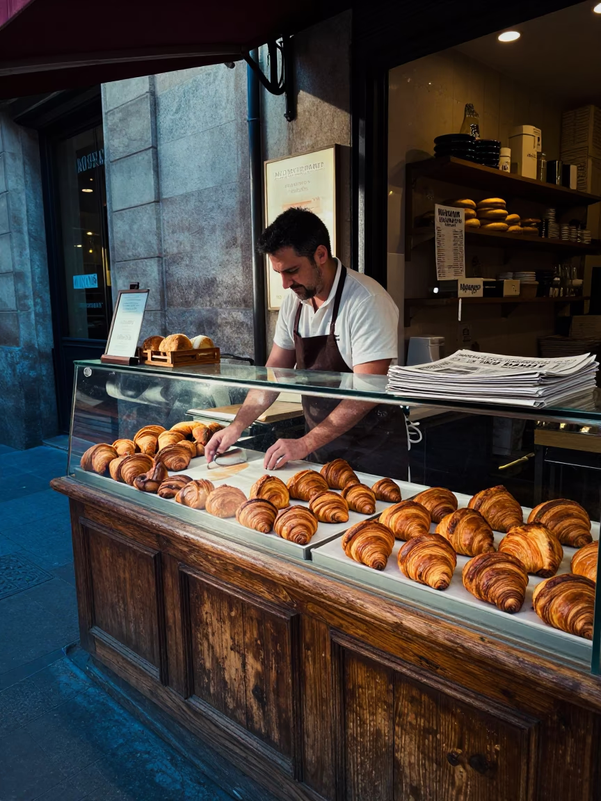 Arranging Pastries in Barcelona in in Barcelona, Spain